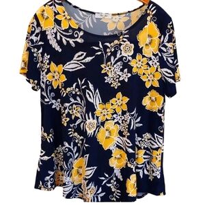 Rue Juju Navy Yellow Floral Blouse XL